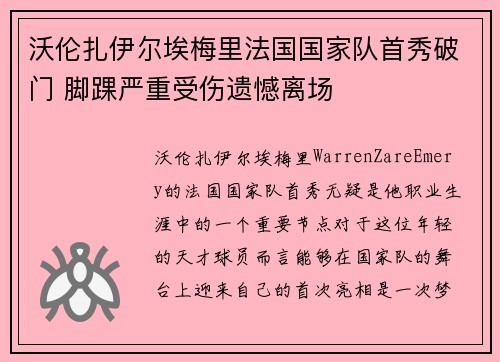 沃伦扎伊尔埃梅里法国国家队首秀破门 脚踝严重受伤遗憾离场